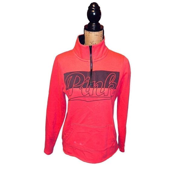 Victoria Secret Pink 1/4 Zip Womens XS Pink Sweatshirt Pullover - Picture 1 of 4